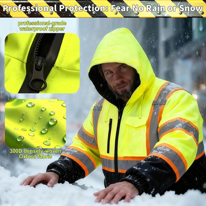 Wuple Store High Visibility Jacket, Class 3 Waterproof Safety Jacket for Men, Hi Vis Winter Jackets With Cold Weather, Safety Coats for Work Construction Yellow S - Image 5